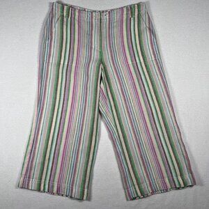 Talbots Linen Capri Womens 4 Vertical Rainbow Stripe Wide Leg Button Beach Pants